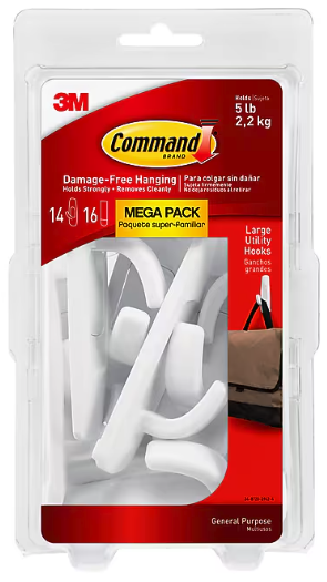 UTILITY HOOKS, COMMAND, LARGE, MEGA PACK, WHITE, 14 HOOKS/CT LARGE