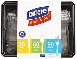 PLASTIC CUTLERY, ASSORTED, DIXIE, HEAVY-WEIGHT, CLEAR, 180/CT LARGE
