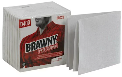 WIPES, DURABLE FIBERS, BRAWNY D400, DISPOSABLE, 12.5" X 13", WHITE, 1170/CT LARGE