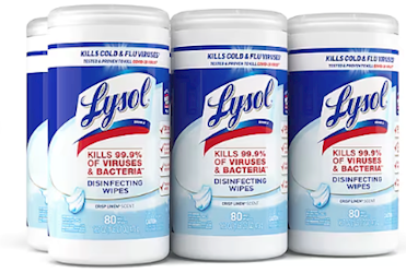 DISINFECTANT WIPES, LYSOL, CRISP LINEN SCENT, 80 WIPES/CAN, 6 CANS/CT LARGE