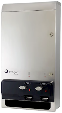 DISPENSER, EVOGEN, DUAL PAD & TAMPON DISPENSER, FREE VEND, STAINLESS STEEL MAIN
