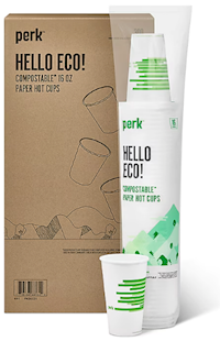 CUPS, PAPER, HOT, PERK, COMPOSTABLE, WHITE/GREEN, 16 OZ., 300/CT MAIN
