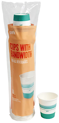 CUPS, PAPER, HOT, PERK, WHITE/TEAL, 10 OZ., 50/CT MAIN