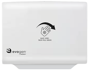 DISPENSER, TOILET SEAT COVERS, AUTOMATIC, EVOGEN, WHITE LARGE
