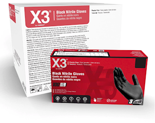 DISPOSABLE GLOVES, AMMEX X3, NITRILE, POWDER/LATEX FREE, BLACK, XL, 1000/CT LARGE