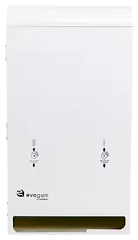 DISPENSER, EVOGEN, DUAL PAD & TAMPON DISPENSER, FREE VEND, AUTOMATIC, WHITE MAIN