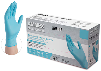 DISPOSABLE GLOVES, AMMEX, POWDER/LATEX FREE, NITRILE, BLUE, L, 100/CT LARGE