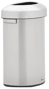 TRASH CAN, WITH OPEN LID, RUBBERMAID REFINE, SILVER, 16 GALLON MAIN