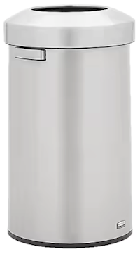 TRASH CAN, WITH OPEN LID, RUBBERMAID REFINE, SILVER, 23 GALLON MAIN