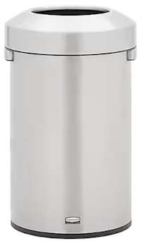 TRASH CAN, WITH OPEN LID, RUBBERMAID REFINE, SILVER, 16 GALLON MAIN