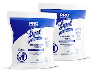 DISINFECTANT WIPES, LYSOL, LEMON & LIME BLOSSOM SCENT, 800 WIPES/BAG, 2 BAGS/CT LARGE