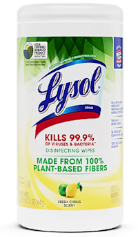 DISINFECTANT WIPES, LYSOL, FRESH CITRUS SCENT, 70 WIPES/CT MAIN
