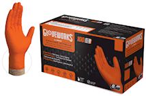 DISPOSABLE GLOVES, GLOVEWORKS, ORANGE, GWON, NITRILE, 8-MIL, MEDIUM, 100/CT THUMBNAIL