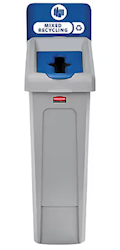 RECYCLING BIN, RUBBERMAID SLIM JIM, SINGLE-STREAM, GREY/BLUE, 23 GALLON LARGE