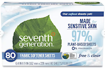 FABRIC SOFTENER, SHEETS, UNSCENTED, NATURAL, SEVENTH GENERATION, 80 SHEETS/BX THUMBNAIL