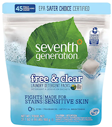 LAUNDRY DETERGENT, CAPSULES, UNSCENTED FREE AND CLEAR, NATURAL, 45/PK LARGE