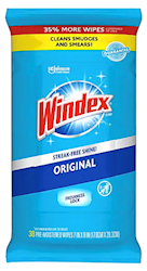 GLASS CLEANER, WIPES, WINDEX, ORIGINAL, 38/PK, 12/CT LARGE