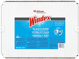GLASS CLEANER, WINDEX WITH AMMONIA-D, BAG-IN-BOX DISPENSER, 5 GAL  LARGE