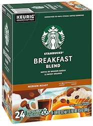 COFFEE, STARBUCKS BREAKFAST BLEND, KEURIG K-CUP PODS, MEDIUM ROAST, 24/CT LARGE