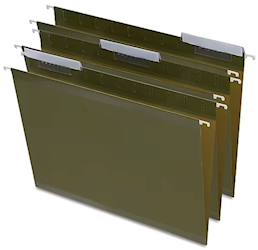 FOLDERS, FILES, HANGING, REINFORCED, 3-TAB, LETTER SIZE, GREEN, 25/CT LARGE