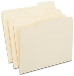 File Folders, 3-Tab, Letter, Assorted Position, Manila, 250/Box LARGE