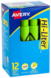 HIGHLIGHTERS, AVERY, TANK, CHISEL, GREEN, 12/PK LARGE