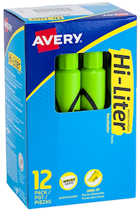 HIGHLIGHTERS, AVERY, TANK, CHISEL, GREEN, 12/PK MAIN