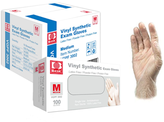 DISPOSABLE GLOVES, INTCO, VINYL, CLEAR, MEDIUM, 100/BOX, 10 BOXES/CT LARGE