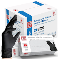 DISPOSABLE GLOVES, INTCO, NITRILE, HEAVY 5 MIL, BLACK, MEDIUM, 100/BOX, 10 BOXES/CT MAIN