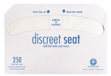 TOILET SEAT COVERS, WHITE, HALF-FOLD, DISCREET SEAT, FLUSHABLE, 250/PK, 20 PACKS/CT LARGE