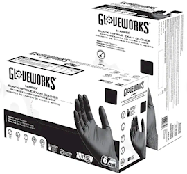 DISPOSABLE GLOVES, NITRILE, GLOVEWORKS, MEDICAL GRADE, POWDER/LATEX FREE, BLACK, 2XL, 100/BX LARGE