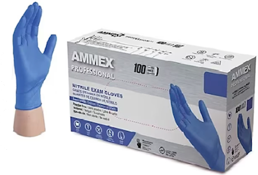 DISPOSABLE GLOVES, NITRILE, AMMEX, MEDICAL GRADE, POWDER/LATEX FREE, BLUE, MEDIUM, 100/BX LARGE