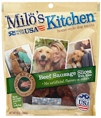 DOG TREATS, MILO'S KITCHEN, BEEF SAUSAGE SLICES W/ RICE, 10 OZ., 5/CT MAIN
