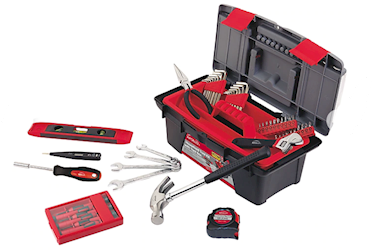 TOOL KIT, APOLLO, HOUSEHOLD, WITH TOOL BOX, RED/BLACK, 53 PIECES LARGE
