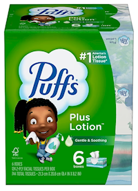FACIAL TISSUES, PUFFS PLUS LOTION, 2-PLY, 124 TISSUES/BX, 6 BOXES/CT MAIN
