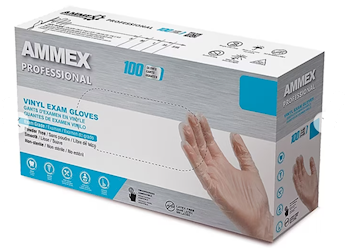 DISPOSABLE GLOVES, AMMEX VPF, POWDER/LATEX FREE, VINYL, CLEAR, M, 100/CT LARGE
