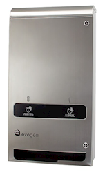 DISPENSER, EVOGEN, DUAL PAD & TAMPON DISPENSER, FREE VEND, AUTOMATIC, STAINLESS STEEL LARGE