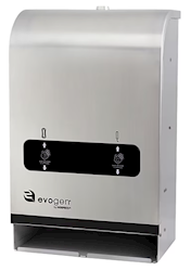 DISPENSER, EVOGEN, DUAL PAD & TAMPON DISPENSER, FREE VEND, AUTOMATIC, STAINLESS STEEL LARGE