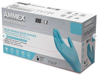 DISPOSABLE GLOVES, AMMEX, BLUE, NITRILE, POWDER/LATEX FREE, S, 100/CT LARGE