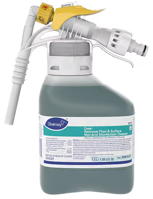 RESTROOM CLEANER, DISINFECTANT, NON-ACIDIC, DIVERSEY CREW RTD, 52.7 OZ, 1/EA LARGE
