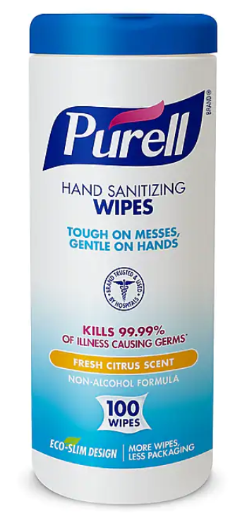 HAND SANITIZER WIPES, PURELL, TUB, FRESH CITRUS SCENT, 100/CT LARGE