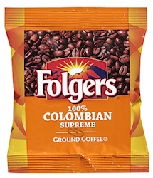 COFFEE, MEDIUM DARK ROAST, FOLGERS, 100% COLOMBIAN GROUND, 1.75 OZ., 42/CT LARGE
