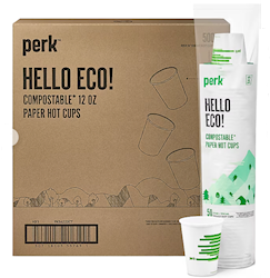 PAPER HOT CUPS, PAPER, WHITE/GREEN, PERK, 12 OZ, 500/CARTON LARGE