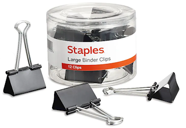 BINDER CLIPS, LARGE, 1" CAPACITY, BLACK, 12 CLIPS/CT LARGE