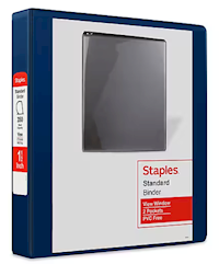 BINDER, 3 RING, VIEW, STAPLES, 1 1/2", D RING, NAVY BLUE MAIN