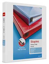 BINDER, 3 RING, VIEW, STAPLES, HEAVY DUTY, 1", D RING, WHITE MAIN