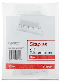 FILE FOLDER TABS, STAPLES, CLEAR, 25/CT MAIN