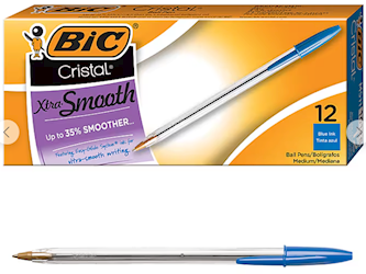 PENS, BALLPOINT, BIC, MEDIUM POINT, BLUE INK, 12/CT LARGE