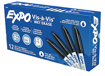 WET ERASE MARKERS, EXPO, FINE POINT, BLACK, 12/CT LARGE