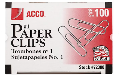PAPER CLIPS, ACCO, ECONOMY #1, 100/BOX, 10 BOXES/CT LARGE